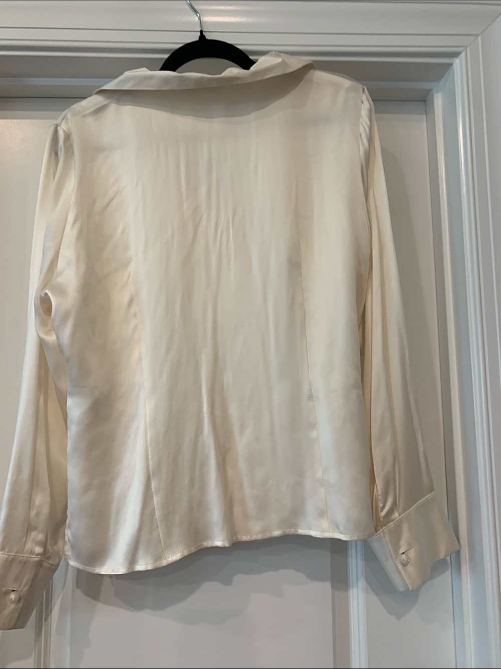 Vintage Connie Roberson ruffle-Trim pure silk Blouse in Cream long sleeves - Picture 6 of 9
